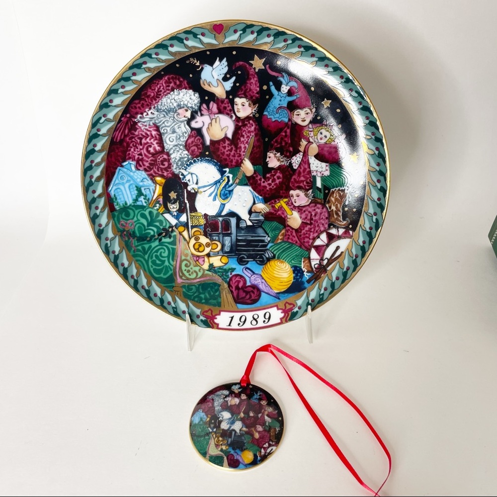 Bing & Grondahl Copenhagen Santa Claus Collection 1989 Plate and Ornament Set